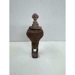 Vintage Tribal Figure Basket Hand Carved